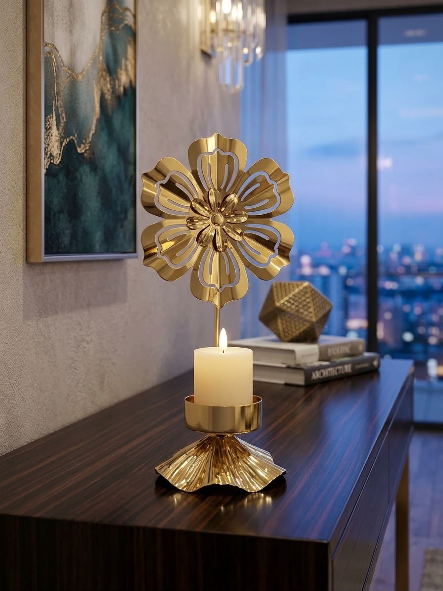 Golden Bloomin Floral Candle Holder