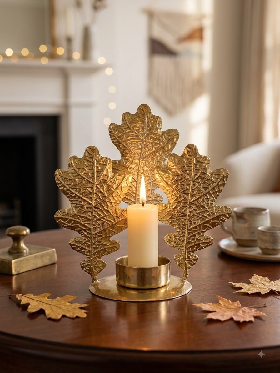 Triple Oak Leaf Candle Holder