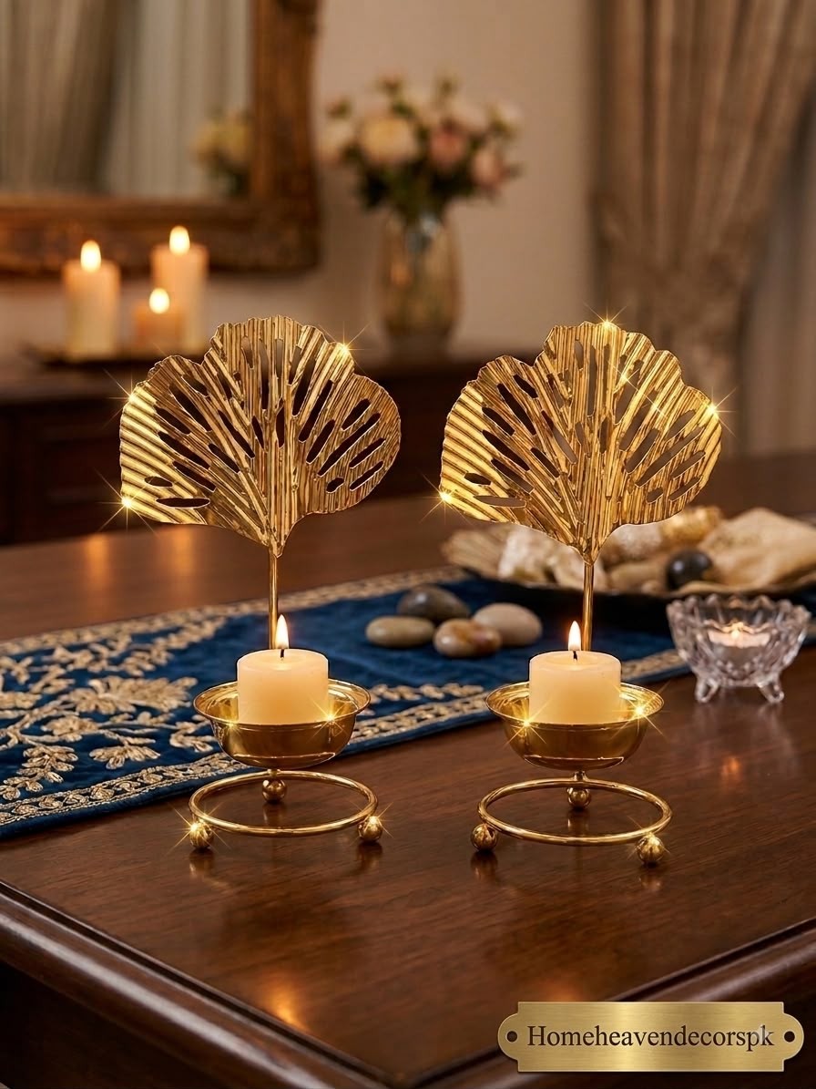 Golden Ginkgo Leaf Candle Holder